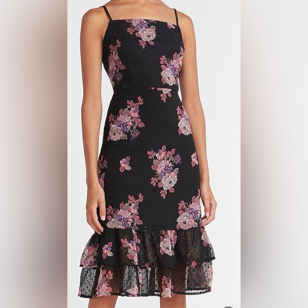 NWT Express Black and Pink Halter Midi Dress size small